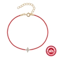 Bracelet en corde rouge argent 925 avec fleur dorée et oxydes de zirconium brillants - Doré