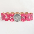 Pink decorative wide belt with silver flower buckle and circular leather links for dresses - Antique Silver Bright Pink