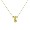 Detailed close-up of 18k gold plated T-shaped balloon bubble alphabet pendant necklace - Letter T
