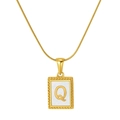 Golden snake chain necklace featuring a rectangular pendant with white shell and letter Q - Letter Q