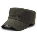 Klassische olivgrüne Cadet-Cap aus Baumwoll-Canvas mit flachem Dach und Steppnähten - Armeegrün / Einheitsgröße