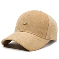 Classic herringbone patterned baseball cap in khaki with gold metal letter ornament - Adjustable / Light Beige