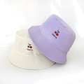 Reversible bucket hat with cute cherry embroidery in beige and lavender colors - Adult 55-58cm / Cherry Purple