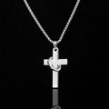 Zilveren roestvrijstalen kruisketting met gegraveerd Spaans Onze Vader-gebed - 60 Cm Zilveren Titanium Stalen Ketting / Titanium Stalen Type