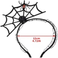 Close-up of Halloween headband with black rose, lace spiderweb and red gem spider detail - Black Rose Red Diamond Spider Web