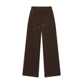 Flat lay of brown wide-leg velvet pants featuring elastic waist and matching drawstrings - S / Palazzo Pants / Coffee