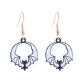 Detail of bat-shaped drop oil earrings in black and light blue with gold hooks - Style 9/Blue and Black Bat