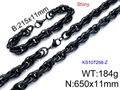 Shiny black stainless steel twist chain necklace and bracelet jewelry set for men and women - Black (KS107258-Z)