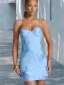 Robe bleu clair élégante avec broderie florale 3D et fines bretelles spaghetti - S / Bleu Ciel