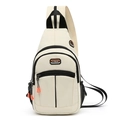 Versatile cream oxford chest bag with orange zipper pullers and mesh side pockets - Off White