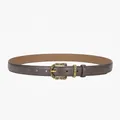 Minimalist leather belt in coffee brown with vintage gold embossed buckle for women - Dark Coffee
