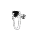 Boucle d'oreille cœur en acier inoxydable avec zircon rose, chaînes et détail d'étoile - Style de Gland Étoile Cœur Noir (ER3072122)