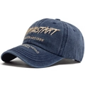 Classic navy blue washed cotton baseball cap with retro 3D embroidery and sun visor - Adjustable / Navy Blue