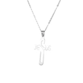 Silberne Edelstahl-Kreuzkette mit Jesus-Gravur an einer dünnen Gliederkette - Stil 1 / Stahlfarbe