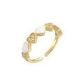 Adjustable gold heart ring with white enamel and sparkling zircon pave crystals - White