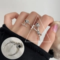 Vintage silver hollow rose open ring with black gemstone and twig band design - Black Gem Rose Twig(JZ7279)