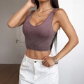 Top a canotta sportivo Y2K viola in maglia a coste da donna con vestibilità slim - S / Marrone