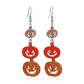 Three-tier orange glitter pumpkin earrings for Halloween with silver metal hooks - 23.Triple Pumpkin Long Earrings