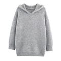 Détails du pull à capuche en maille gris clair avec col en V et poignets côtelés - Taille unique / Gris clair
