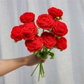 Handcrafted red crochet rose bouquet with green leaves made of soft knitting yarn - Red