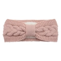 Winter cable knit headband in dusty rose with warm white faux fur fleece lining - Misty Pink