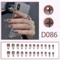 Press-on nails D086 with red-brown gradient, black star patterns and rhinestones - D086 (Glue Type)