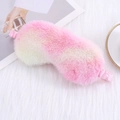 Pink and beige plush sleep mask with silk strap on a soft white fur background - Metallic Pink