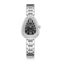 Exquisite silver snake-head quartz watch for women with black dial and pavé bezel - Silver Black