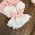 Poignets à carreaux roses et blancs avec de douces dentelles brodées à volants - 46# Patchwork Dentelle Carreaux Rose Blanc (HH3984)