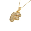 Hip hop style gold bubble letter F pendant with micro-paved zircons and box chain - Gold F