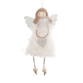 Ange de Noël en peluche blanche avec ailes argentées et détail de petit cœur - Pendentif Ange Cheveux Bouclés / Blanc