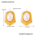 Orecchini geometrici esagonali dorati con perle ovali in acciaio al titanio liscio - Perla Sintetica Esagonale Geometrica / Oro