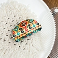 Bohemian acrylic shark hair claw with colorful geometric patterns on woven coaster - Small Diamond Cyan Yellow