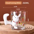 Cute 260ml glass mug with a 3D rabbit handle and floral patterns in Cloudy White - White Rabbit