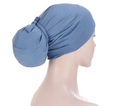 Elegant blue turban headscarf with large bun knot detail for women in soft knit fabric - Denim Blue