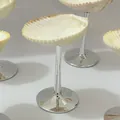 Handmade seashell jewelry tray with silver metal stand and round base for desk decor - Silver Base Cockle Wine Glass