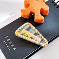 Cute triangular geometric acetate hair clip with multi-color knit trim and cute text - Triangle-Transparent