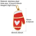 Christmas glove enamel pendant in stainless steel red and white finish for DIY jewelry - Glove (G17)