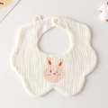 Soft cream cotton gauze baby bib featuring a cute pink rabbit print and petal edge - Gauze Flower Wrap - Momo Rabbit