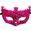 Masque de renard vénitien rose scintillant avec paillettes pour bal masqué festif - Rouge Rose