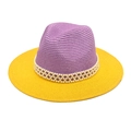 Elegant purple and yellow straw sun hat decorated with three rows of white pearls - Yellow & Purple