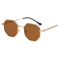 Klassische achteckige Metallsonnenbrille mit bernsteinfarbenen Gläsern und Goldrahmen - Goldener Rahmen Tee Gläser