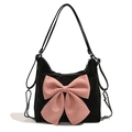 Retro-Schultertasche aus schwarzem Samt mit großer rosa Schleife und Silberkette - Schwarz