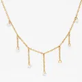 Gold stainless steel fringe necklace featuring sparkling cubic zirconia drop pendants - Gold Necklace (DDK1682)
