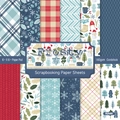 Winter themed 6x6 inch scrapbook paper sheets with snowflakes and snowman patterns - R2580 24 Sheets