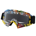 Ski goggles featuring a colorful graffiti print frame and dark tinted protective lenses - Yellow Graffiti Frame Clear Lens