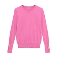 Pull en maille rose à col rond avec des boutons dorés décoratifs sur les poignets - S / Rose