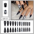 Halloween Ghostface stiletto press-on nails set with black and white scream pattern - Black Scream Mask Style (CJCY-311)