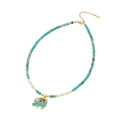 Collier en perles de pierre naturelle avec pendentif éléphant doré et détails colorés - 1# Pierre de l'Empereur Vert/Pendentif Éléphant Turquoise