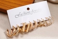 Vintage gold geometric earring set with pearls and textured hoops on display - E070/Twisted Style / Gold/White